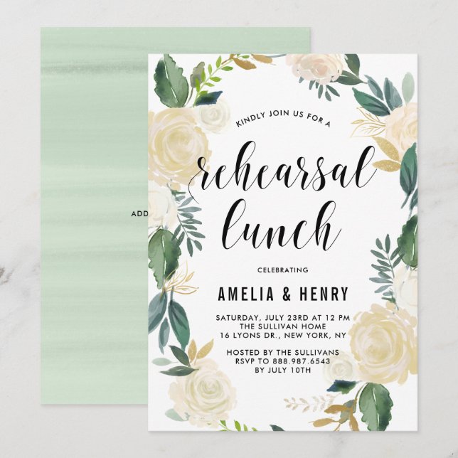Invitación Watercolor Beige Peonies Wreath Test Lunch (Anverso / Reverso)