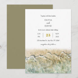 Invitación Watercolor Beige Verano Mar Shore Beach Wedding
