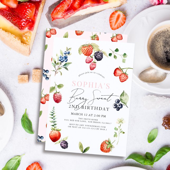 Invitación Watercolor Berries Berry Primer Chica Cumpleaños (Subido por el creador)