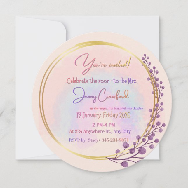 Invitación Watercolor Berries Circular Bridal Shower Invitati (Anverso)
