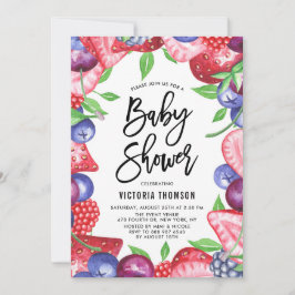 Invitación Watercolor Berries Frame Summer Baby Shower