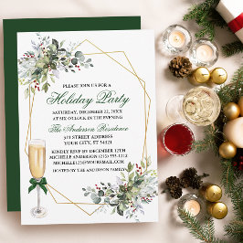 Invitación Watercolor Berries Greenery Holiday Party Glass