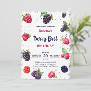 Invitación Watercolor Berry Blackberry Raspberry Cumpleaños