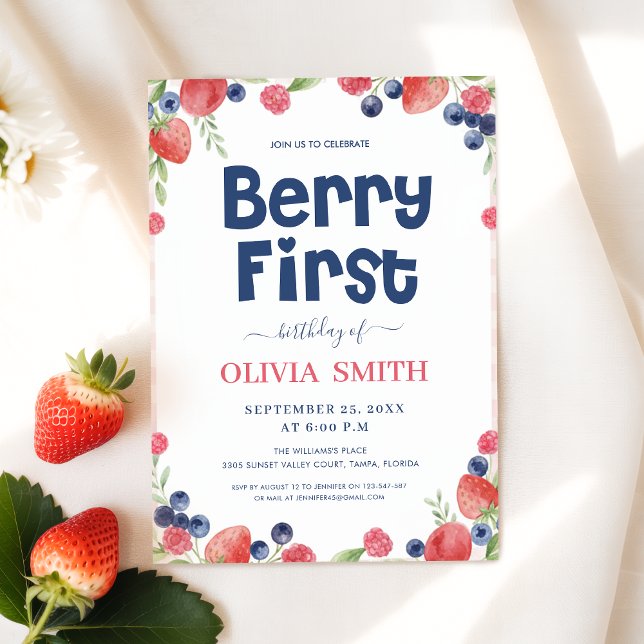Invitación Watercolor Berry First Birthday 1st Birthday  (Subido por el creador)