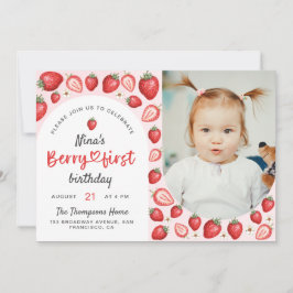 Invitación Watercolor Berry First Sweet Birthday Photo