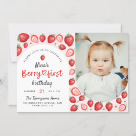 Invitación Watercolor Berry First Sweet Birthday Photo