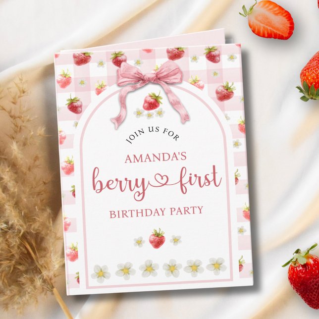 Invitación Watercolor Berry Primer cumpleaños de fresa (Subido por el creador)