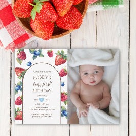 Invitación Watercolor Berry Sweet Berry First Birday Photo