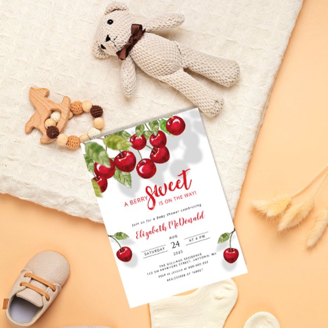 Invitación Watercolor Berry Sweet Cherry Baby Shower (Subido por el creador)