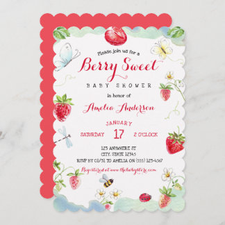 Invitación Watercolor Berry Sweet Strawberries Baby Shower