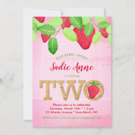 Invitación Watercolor Berry Sweet Strawberry Segundo cumpleañ
