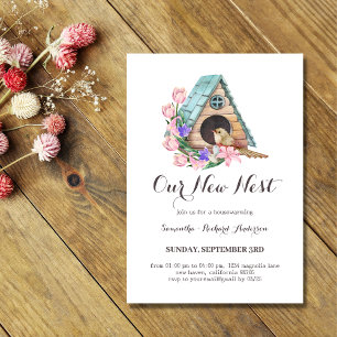 Invitación Watercolor Bird House Nuestro Nuevo Nido Calentado