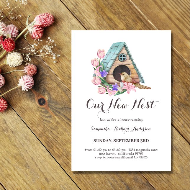 Invitación Watercolor Bird House Nuestro Nuevo Nido Calentado (Subido por el creador)