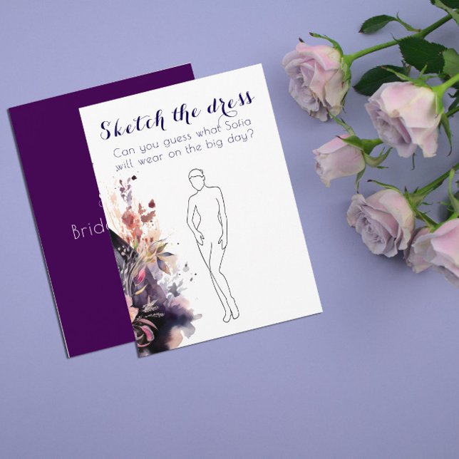 Invitación Watercolor black dress purple bridal shower game (Subido por el creador)