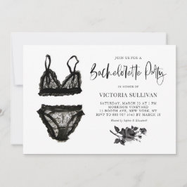 Invitación Watercolor Black Lace Lingerie Bachelorette Party