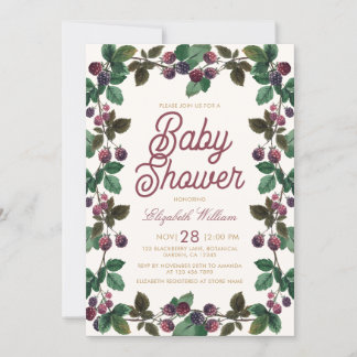 Invitación Watercolor Blackberries Girl Baby Shower