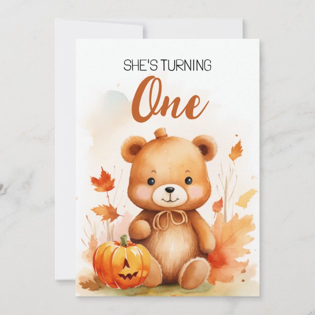 Invitación Watercolor Blanco y Marrón Teddy Bear Primer cumpl (Anverso)