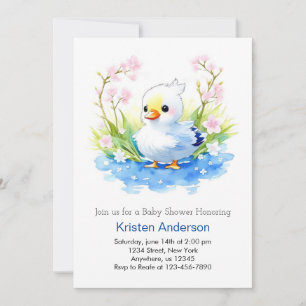 Invitación Watercolor Blissful Duckling Blue Boy Baby Shower