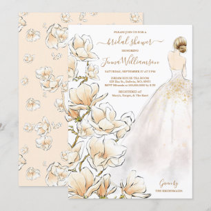 Invitación Watercolor Blonde Bride Magnolia Bridal Shower