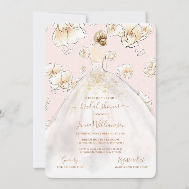 Invitación Watercolor Blonde Bride Magnolia Bridal Shower Inv (Anverso)