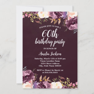 Invitación Watercolor Bloom Purple Floral Fiesta de cumpleaño