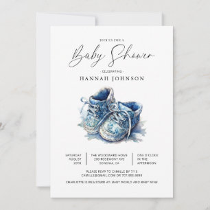 Invitación Watercolor Blue Baby Shoes Boy Baby Shower