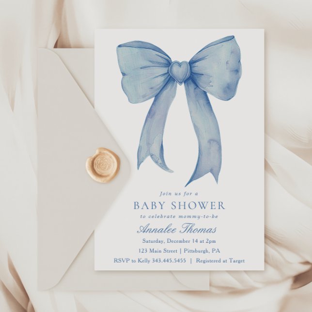 Invitación Watercolor Blue Bow Boy Baby Shower (Subido por el creador)