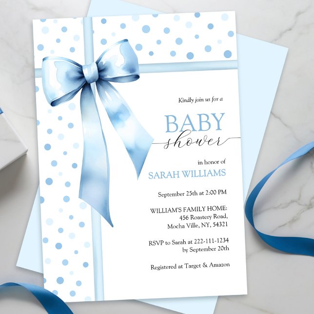 Invitación Watercolor Blue Boy Bow Baby Shower (Subido por el creador)