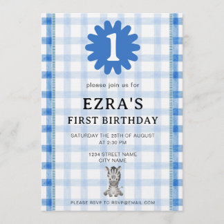 Invitación Watercolor Blue Check Koala Birthday Invitation
