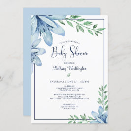 Invitación Watercolor Blue Floral Blooms Baby Shower