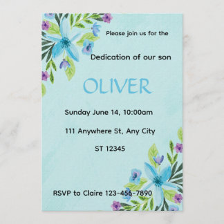 Invitación ​Watercolor Blue Floral  Boy Dedication Invitation
