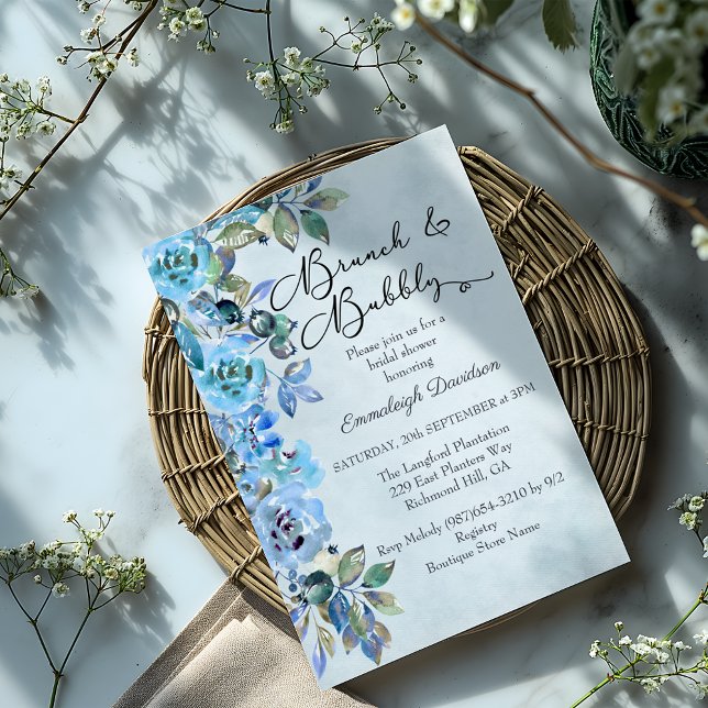 Invitación Watercolor Blue Floral Bridal Shower (Subido por el creador)