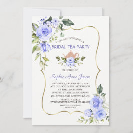 Invitación Watercolor Blue Floral Bridal Shower Tea Fiesta