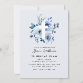 Invitación Watercolor blue florals Baptism invitation