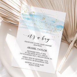 Invitación Watercolor Blue & Gold It's A Boy Baby Shower
