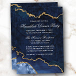 Invitación Watercolor Blue Gold Marble Geode Hanukkah Dinner<br><div class="desc">Elegante y moderna acuarela invierno azul y oro de la ágata de mármol Geode Hanukkah cena carta de invitación</div>