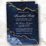 Invitación Watercolor Blue Gold Marble Geode Hanukkah Fiesta<br><div class="desc">Elegante y moderna acuarela invierno azul y oro Agate de mármol Geode Hanukkah Party Tarjeta de invitación</div>