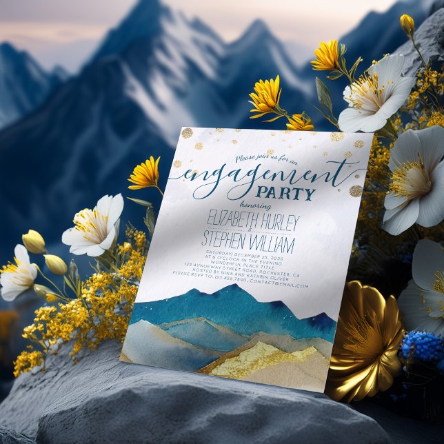 Invitación Watercolor Blue Golden Mountains Partido de compro (Subido por el creador)