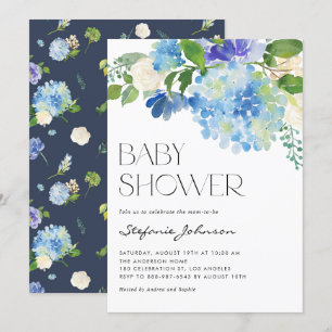 Invitación Watercolor Blue Hydrangea Floral Baby Shower