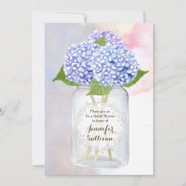 Invitación Watercolor Blue Hydrangea Mason Jar Bridal Shower