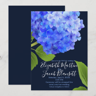 Invitación Watercolor Blue Hydrangea Virtual Boda