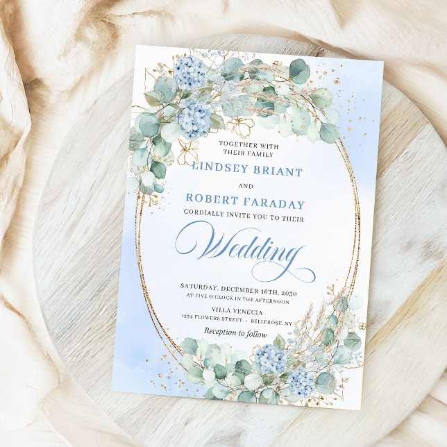 Invitación Watercolor Blue Hydrangea Wheat Wedding Invitation (Watercolor Blue Hydrangea Wheat Wedding Invitation)