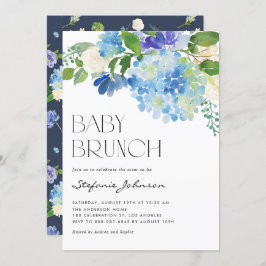 Invitación Watercolor Blue Hydrangeas Baby Shower Brunch