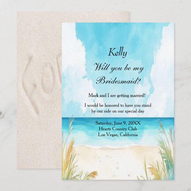 Invitación Watercolor Blue Ocean Beach Wedding Bridesmaid (Anverso / Reverso)