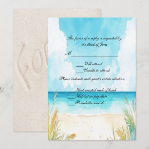 Invitación Watercolor Blue Ocean Beach Wedding RSVP