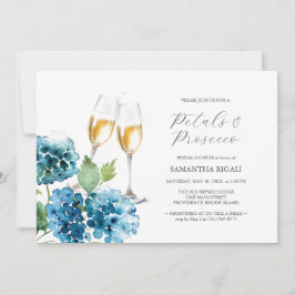 Invitación Watercolor Blue Petals & Prosecco Bridal Shower