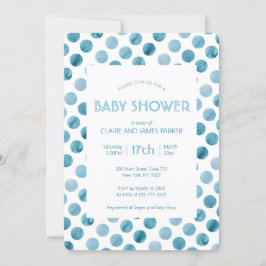 Invitación Watercolor Blue Polka Dot Cute Baby Shower