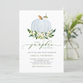 Invitación Watercolor Blue Pumpkin Floral Baby Shower
