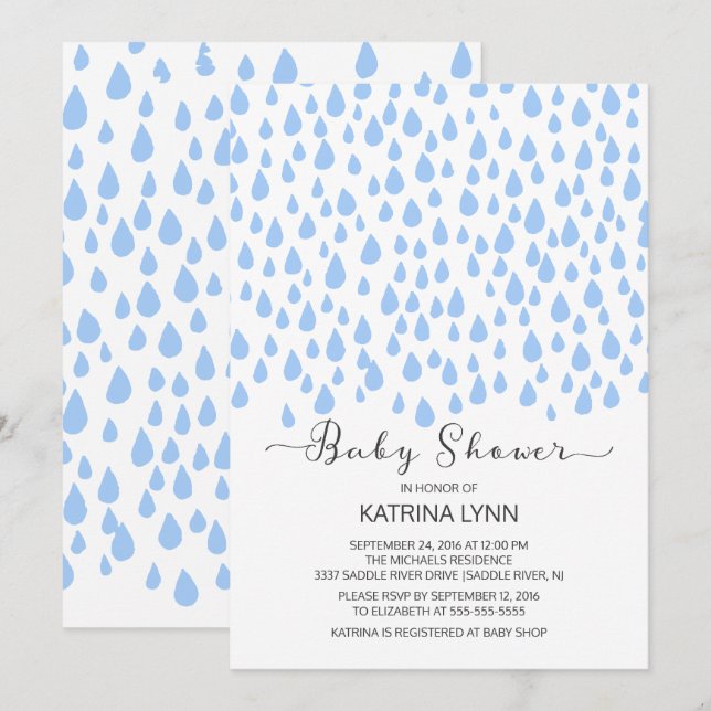 Invitación Watercolor Blue Raindrop Boys Baby Shower (Anverso / Reverso)