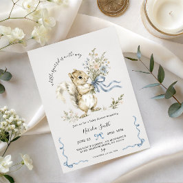 Invitación Watercolor Blue Ribbon Squirrel Baby Shower 